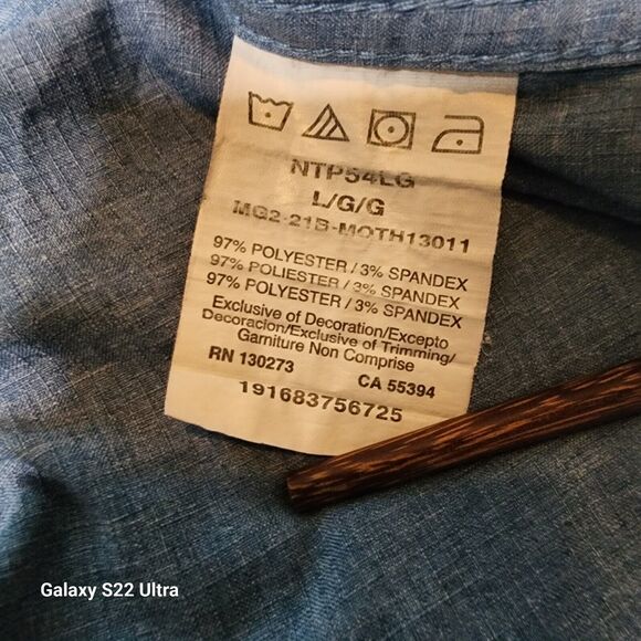 Wrangler Men's L ATG Alex Short Sleeve Button-Down Shirt Blue Check Zip Pocket - Picture 6 of 7